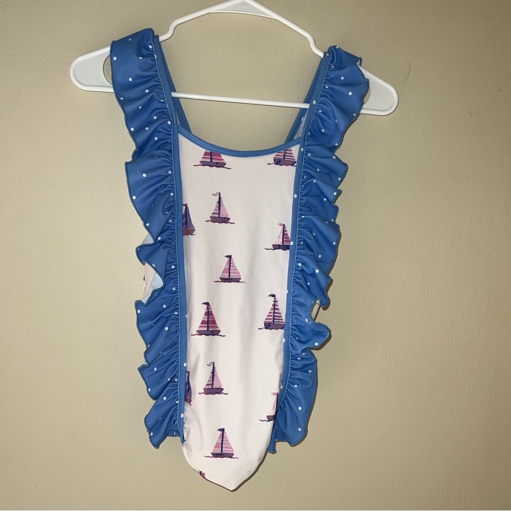 Sweethoney Blue and White Sailboat Print Swimsuit